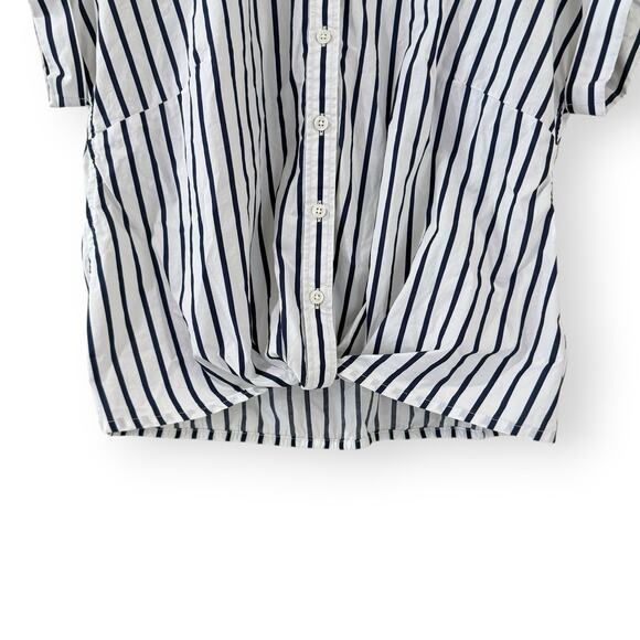 Talbots Twist Hem Shirt Womens Small Nautical Stripe Button Down Dolman Boxy - Picture 4 of 9